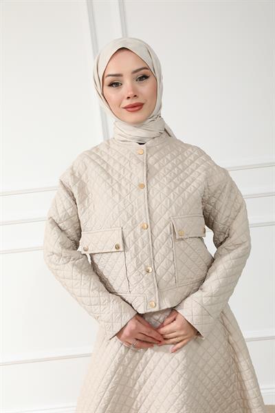 Kapitone Etekli Takım - Krem