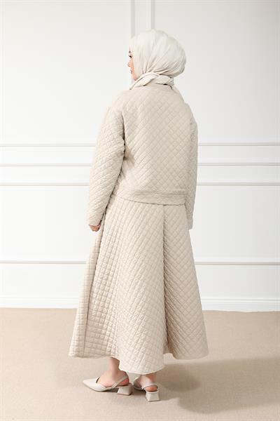 Kapitone Etekli Takım - Krem