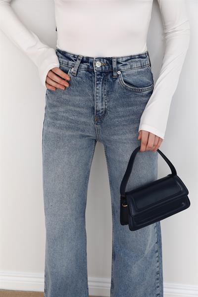 Kesik Paça Jean - Mavi