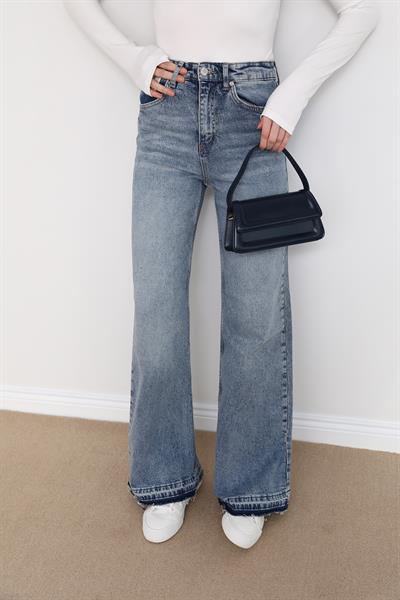 Kesik Paça Jean - Mavi