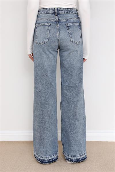 Kesik Paça Jean - Mavi