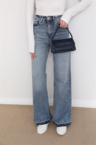 Kesik Paça Jean - Mavi