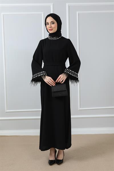 Kol Tasarımlı Abiye - Siyah