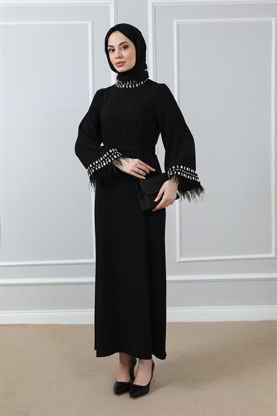 Kol Tasarımlı Abiye - Siyah
