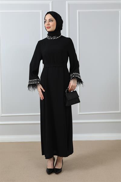 Kol Tasarımlı Abiye - Siyah