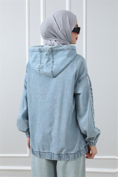 Kol Taşlı Tensel Ceket - Mavi