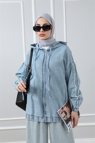 Kol Taşlı Tensel Ceket - Mavi