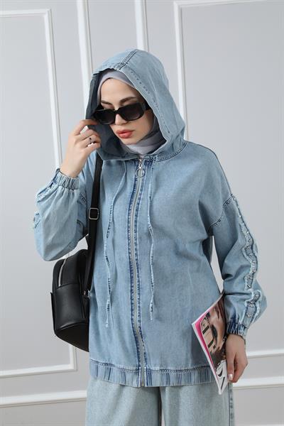 Kol Taşlı Tensel Ceket - Mavi