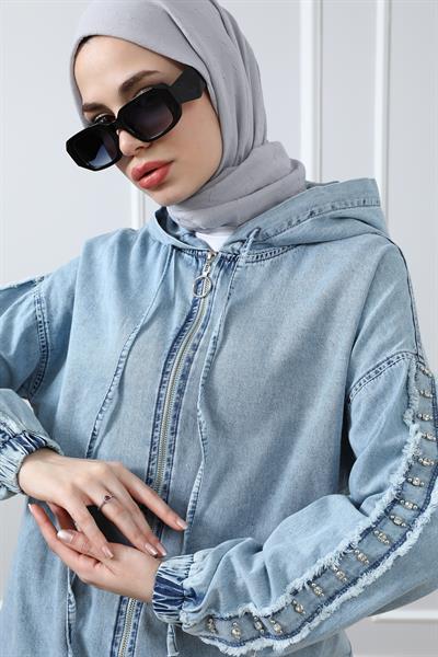 Kol Taşlı Tensel Ceket - Mavi