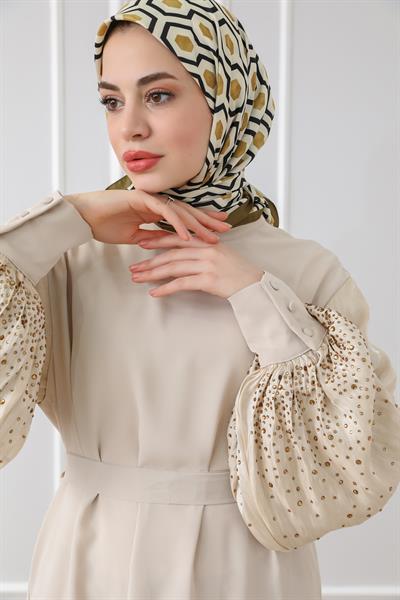 Kolları Taşlı Tunik - Krem
