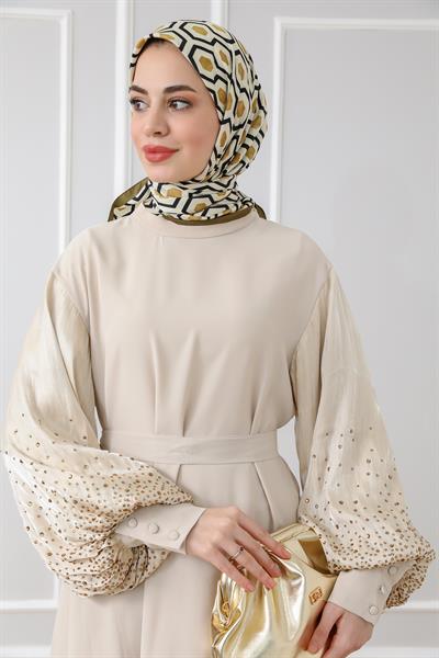 Kolları Taşlı Tunik - Krem