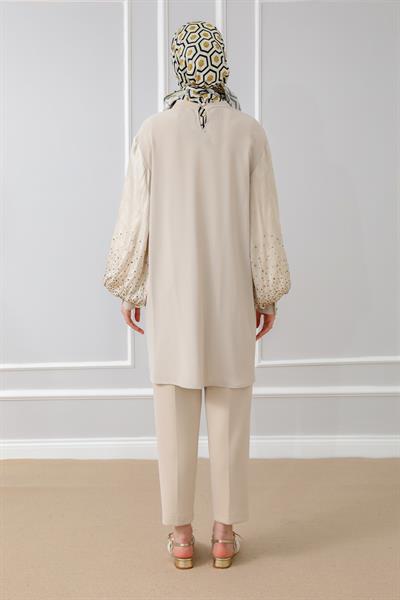 Kolları Taşlı Tunik - Krem