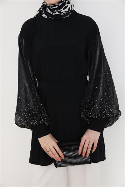 Kolları Taşlı Tunik - Siyah