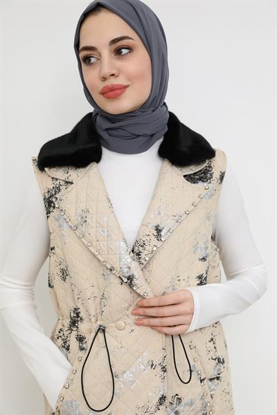 Kürk Detaylı Yelek - Krem