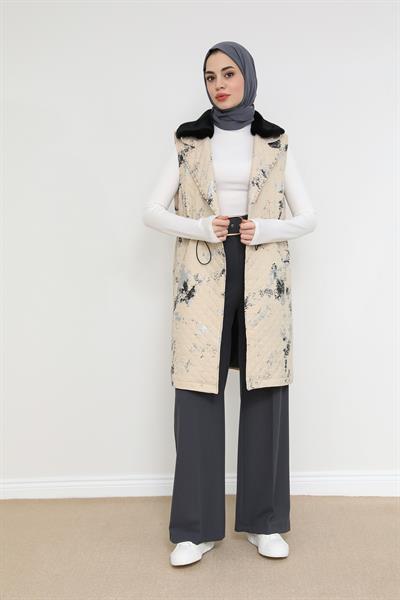 Kürk Detaylı Yelek - Krem