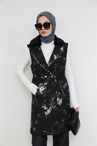 Kürk Detaylı Yelek - Siyah