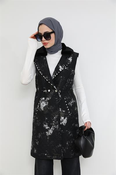 Kürk Detaylı Yelek - Siyah