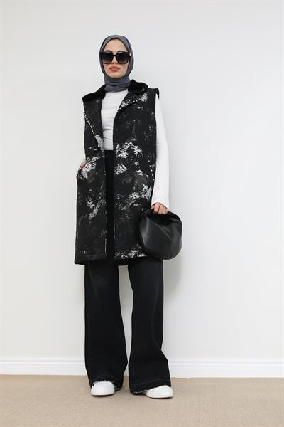 Kürk Detaylı Yelek - Siyah