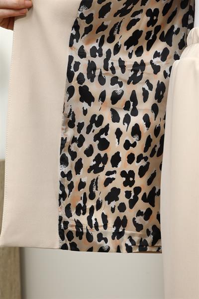 Leopar Astarlı Blazer- Krem