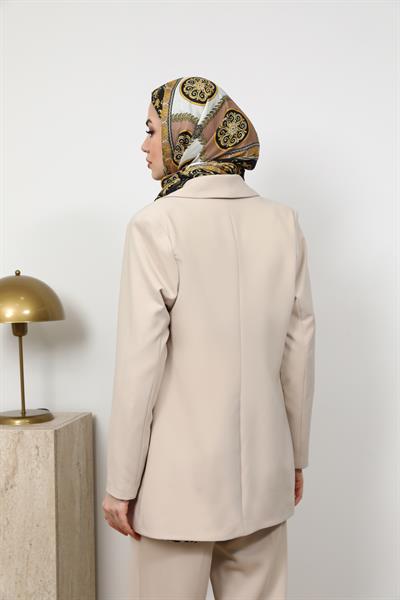 Leopar Astarlı Blazer- Krem