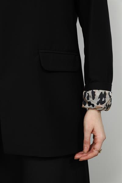 Leopar Astarlı Blazer- Siyah