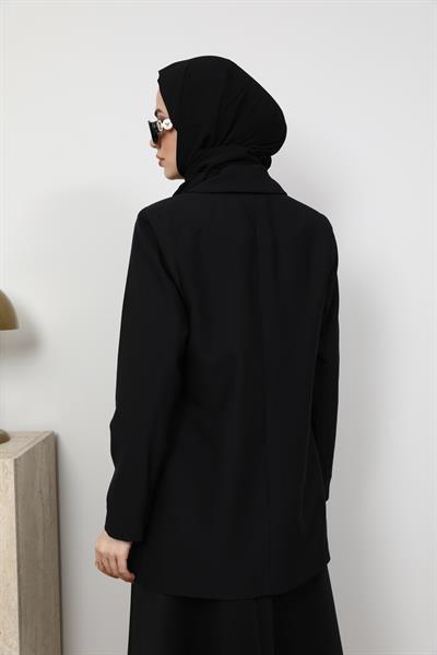 Leopar Astarlı Blazer- Siyah