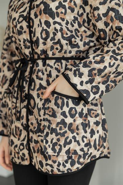 Leopar Kapitone Ceket - Bej