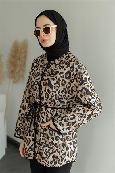 Leopar Kapitone Ceket - Bej