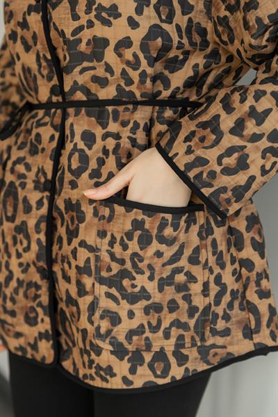 Leopar Kapitone Ceket - Kahverengi