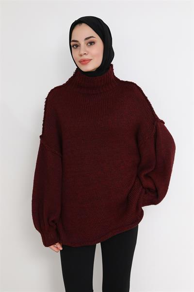 Örme Oversize Kazak - Bordo