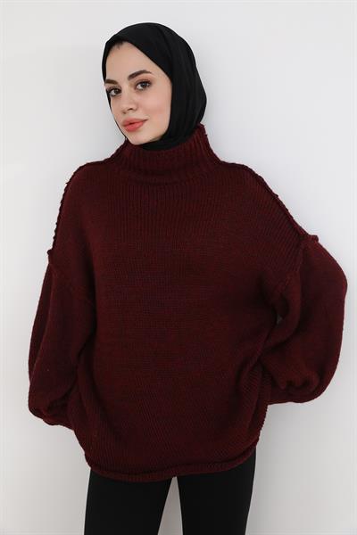 Örme Oversize Kazak - Bordo