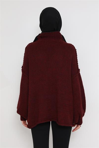 Örme Oversize Kazak - Bordo