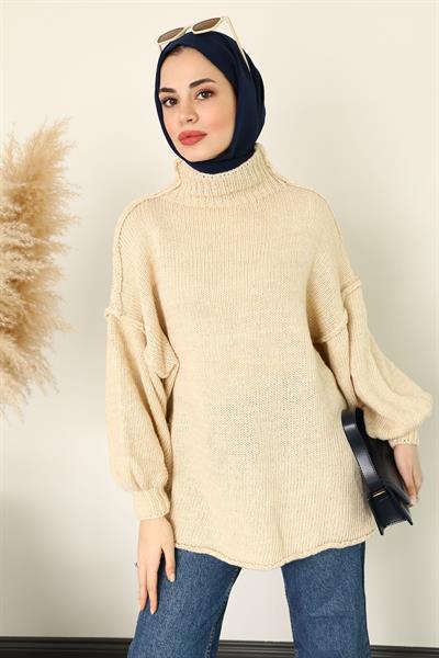 Örme Oversize Kazak - Krem