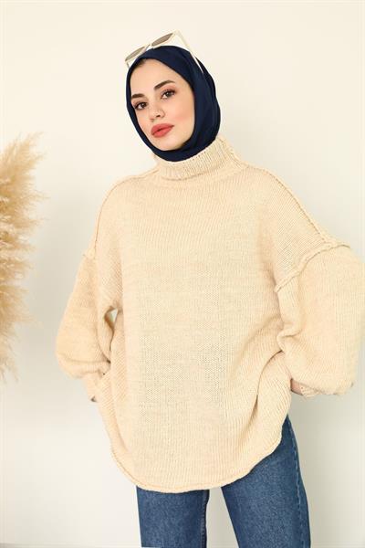 Örme Oversize Kazak - Krem