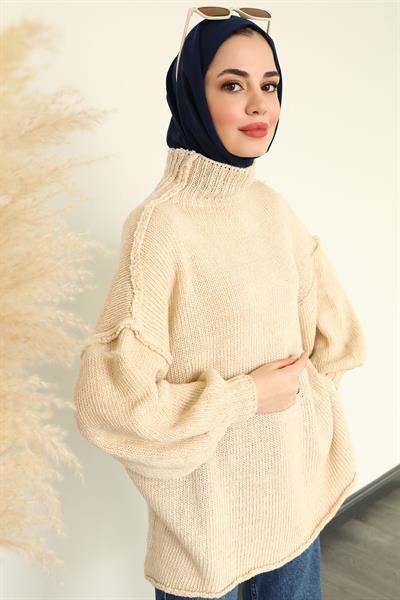 Örme Oversize Kazak - Krem