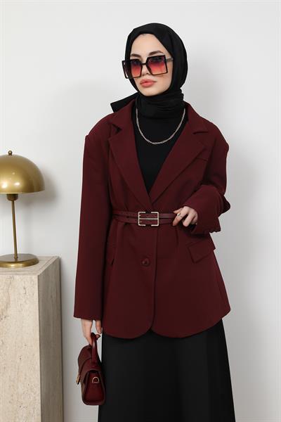 Oversize Blazer Ceket - Bordo