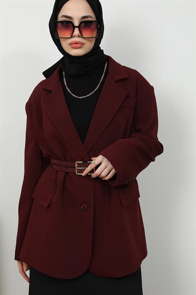 Oversize Blazer Ceket - Bordo