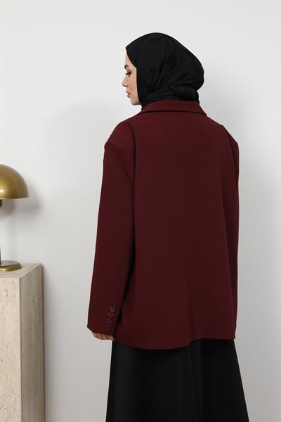 Oversize Blazer Ceket - Bordo