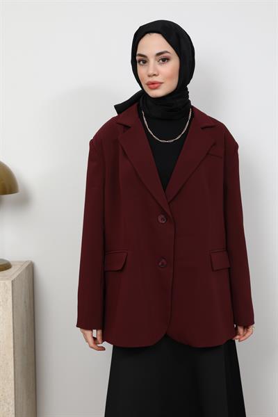 Oversize Blazer Ceket - Bordo