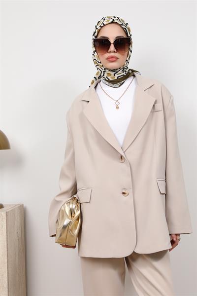 Oversize Blazer Ceket - Krem