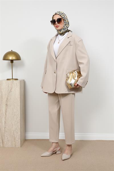 Oversize Blazer Ceket - Krem