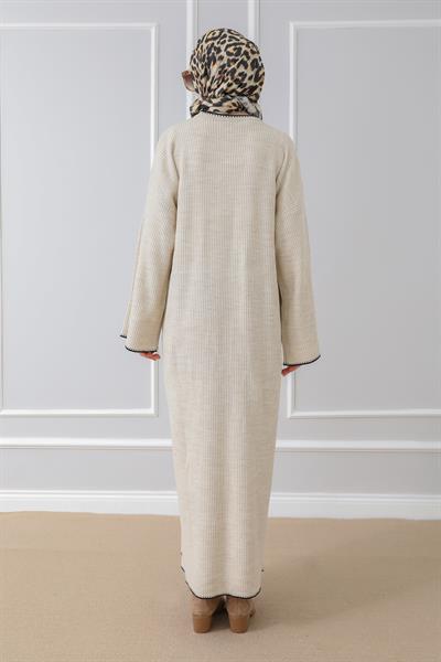 Oversize Triko Elbise - Krem