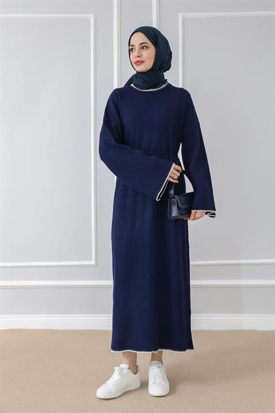 Oversize Triko Elbise - Lacivert