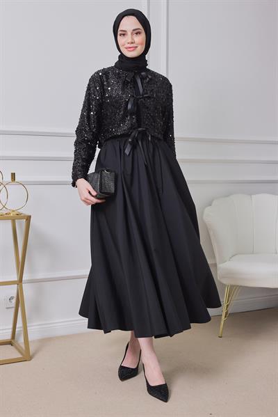 Payetli Abiye Takım - SİYAH