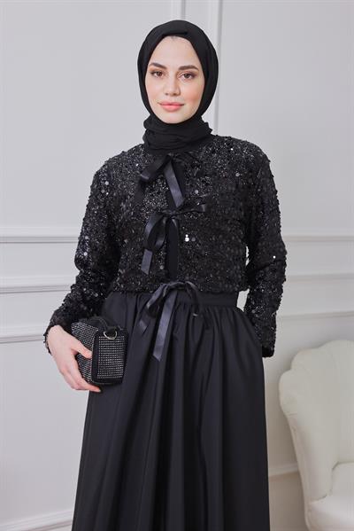 Payetli Abiye Takım - SİYAH