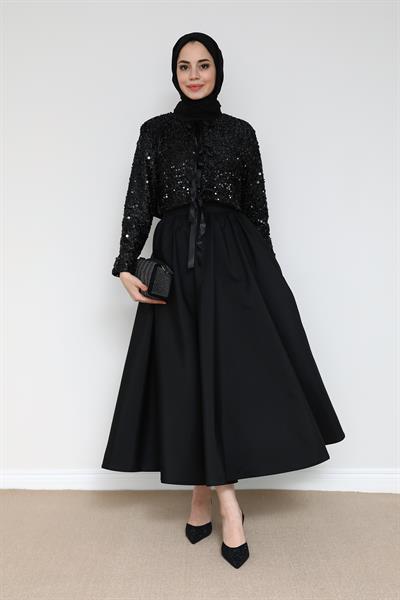 Payetli Abiye Takım - SİYAH