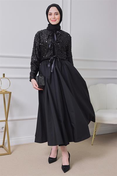 Payetli Abiye Takım - SİYAH