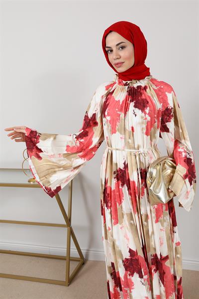 Piliseli Elbise - Kırmızı