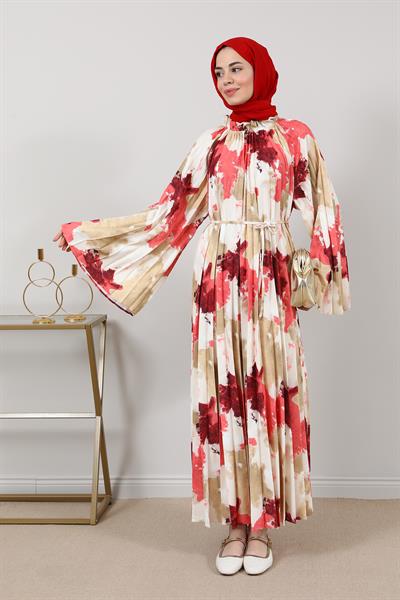 Piliseli Elbise - Kırmızı