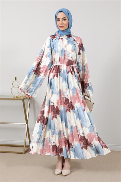 Piliseli Elbise - MAVİ